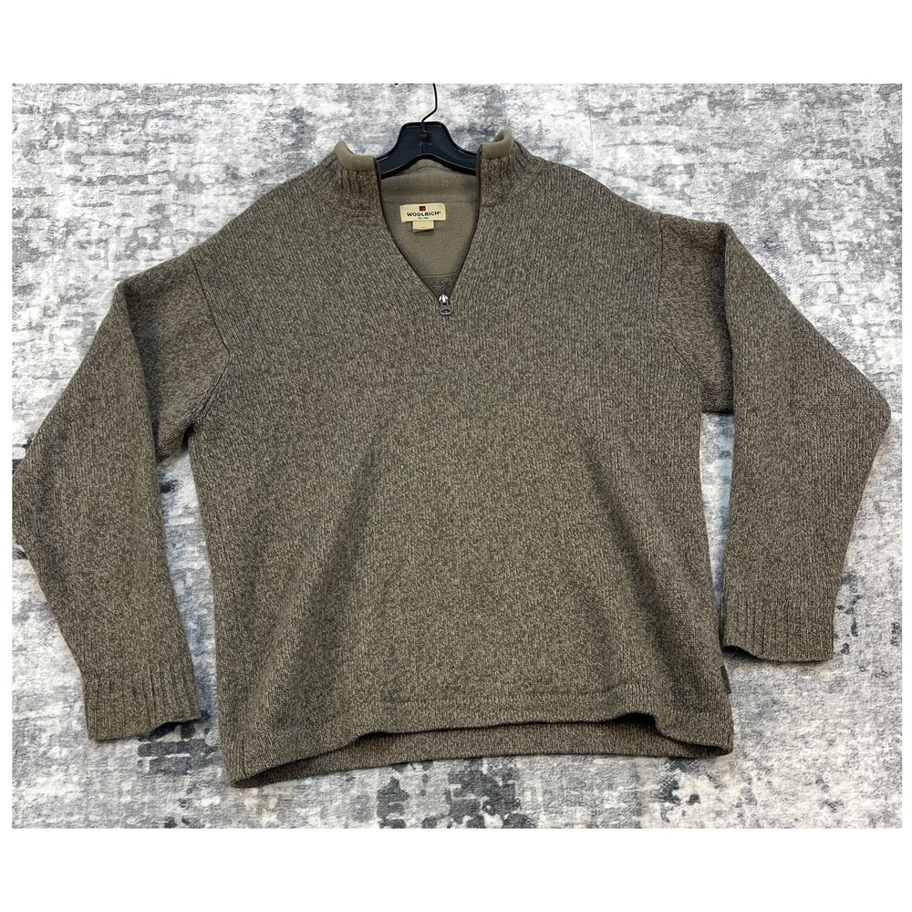 Woolrich Quarter Zip Pullover Men's M‎ Green Mock Neck 100% Wool Shale Heather